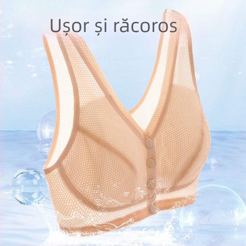 Sutien din nylon fără fir pentru femei de vârstă mijlocie, Push-Up, Plus Size, stil sport subțire, închidere frontală, cu cupă completă