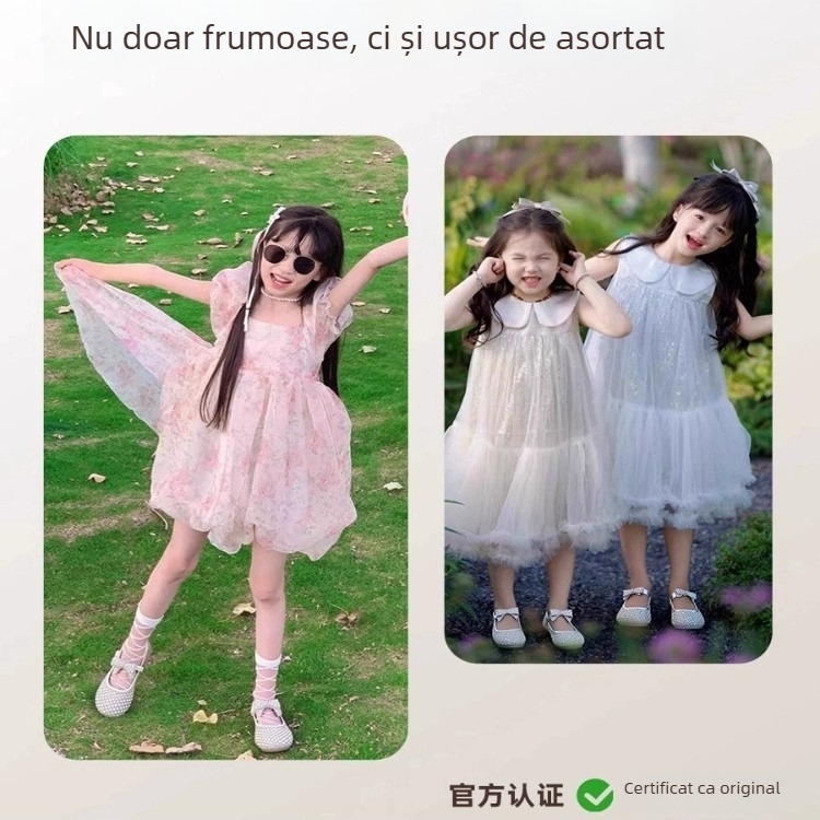 Pantofi pentru fete cu fundă cristalină, vârf dreptunghiular, închidere Velcro, talpă EVA, pentru copii 4–16 ani, toamnă 2025