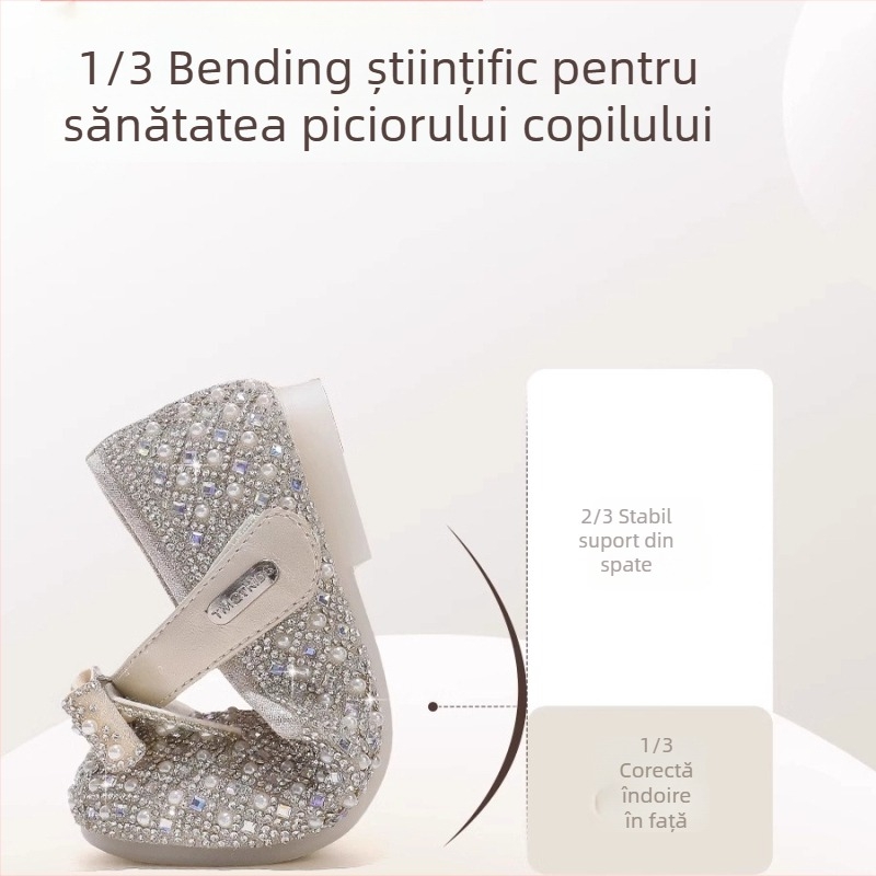 Pantofi pentru fete cu fundă cristalină, vârf dreptunghiular, închidere Velcro, talpă EVA, pentru copii 4–16 ani, toamnă 2025