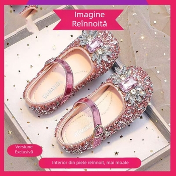 Pantofi de prințesă pentru fete, cu partea superioară din microfibră, talpă din piele, închidere Velcro, imprimeu floral, impermeabili