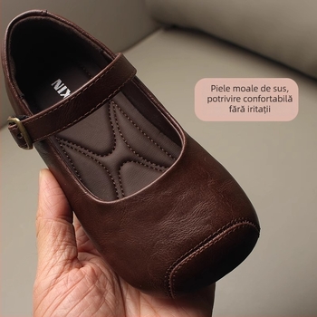 Pantofi copii stil prințesă, închidere Velcro, partea superioară sintetică, talpă din cauciuc, înălțime joasă, branț PU