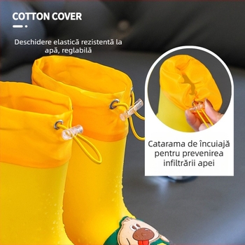 Ghete de ploaie pentru copii - Unisex, Model desen animat, Partea superioară din PVC, Înălțime medie a tubului, Toc mic 1–3 cm