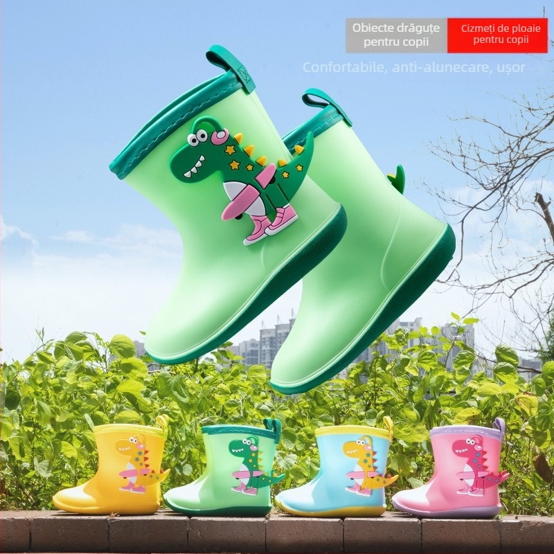 Ghete de ploaie pentru copii, cu imprimeu dinozaur desen animat | partea superioară din PVC | potrivite pentru vârste 1-12 ani
