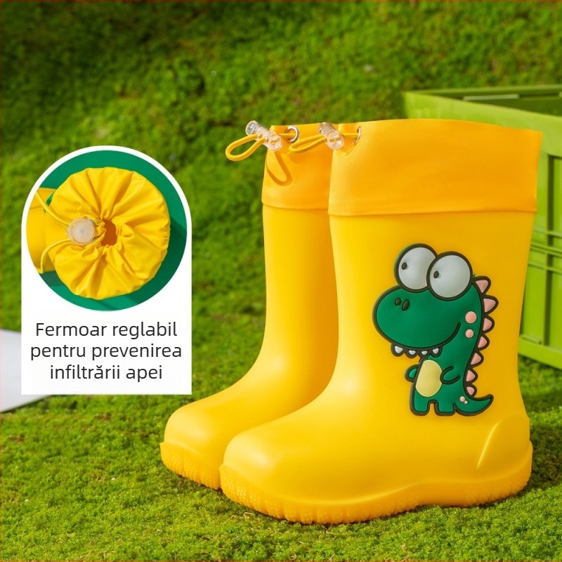Ghete de ploaie pentru copii, cu desen animat – antiderapante, partea superioară PVC, înălțime medie, unisex, pentru copii 1–12 ani