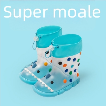 Cizme de ploaie pentru copii cu rechin desenat – partea superioară din PVC, înălțime medie a tubului, impermeabile