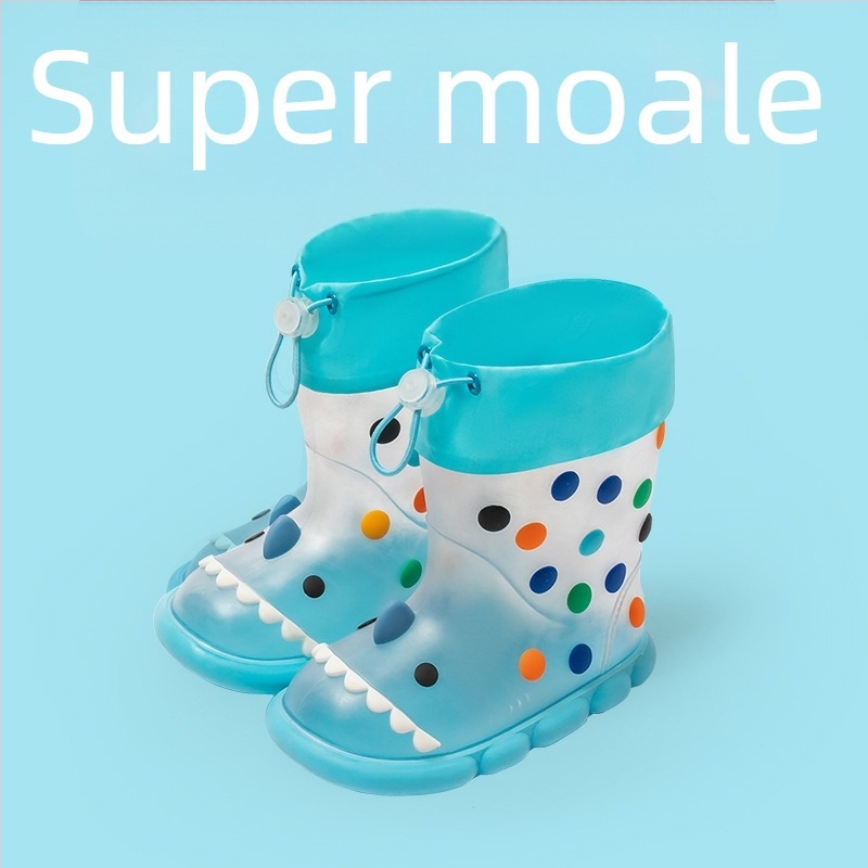 Cizme de ploaie pentru copii cu rechin desenat – partea superioară din PVC, înălțime medie a tubului, impermeabile