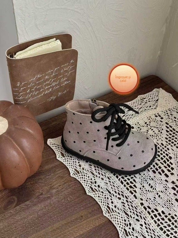 Cizme de modă cu design retro în stil coreean, fermoar lateral, suprafață din velur, talpă din cauciuc, unisex, pentru copii 4–12 ani
