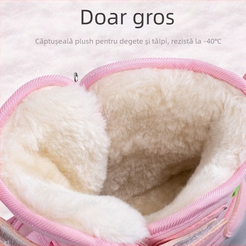 Ghete joase de iarnă pentru copii (unisex) – partea superioară din textil, căptușeală din blană, talpă antiderapantă, pentru 7–16 ani.