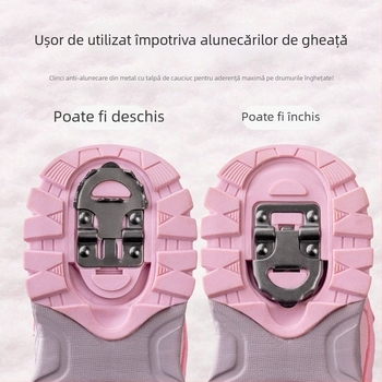 Ghete joase de iarnă pentru copii (unisex) – partea superioară din textil, căptușeală din blană, talpă antiderapantă, pentru 7–16 ani.