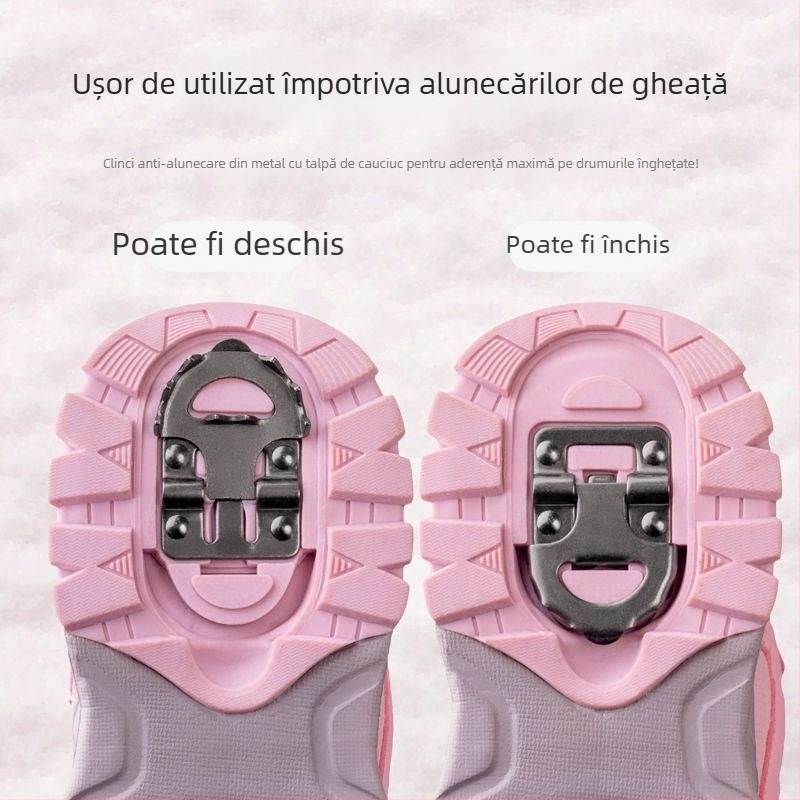 Ghete joase de iarnă pentru copii (unisex) – partea superioară din textil, căptușeală din blană, talpă antiderapantă, pentru 7–16 ani.