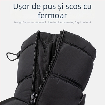 Ghete de iarnă pentru copii, gleznă, cu căptușeală pufoasă, izolație groasă, pentru 7–16 ani, fermoar lateral, impermeabile, talpă antiderapantă