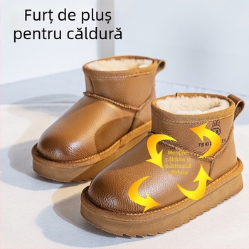 Ghete de iarnă pentru copii, din piele, impermeabile, unisex, căptușite cald, pentru vârste 4–16 ani, toamnă-iarnă