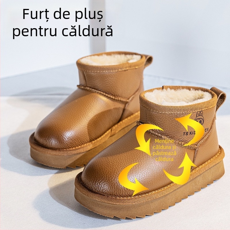 Ghete de iarnă pentru copii, din piele, impermeabile, unisex, căptușite cald, pentru vârste 4–16 ani, toamnă-iarnă