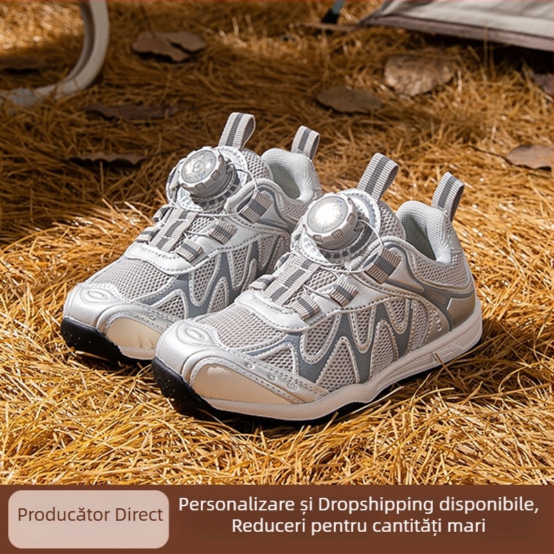 Pantofi sport pentru copii, model nou toamna 2025, talpă joasă, închidere cu buton rotativ, pentru băieți și fete, la modă și versatile, antiderapante.