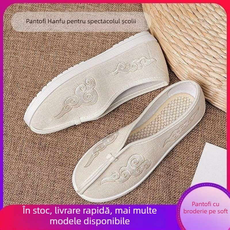 Pantofi Hanfu tradiționali chinezești pentru copii, încălțăminte de scenă brodată, din pânză, partea superioară din bumbac, înălțime medie, vară, pentru copii 1–3 ani