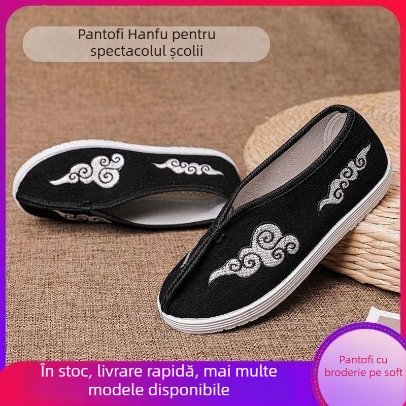 Pantofi Hanfu tradiționali chinezești pentru copii, încălțăminte de scenă brodată, din pânză, partea superioară din bumbac, înălțime medie, vară, pentru copii 1–3 ani
