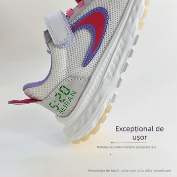 Pantofi sport pentru copii, suprafață din plasă respirabilă, închidere Velcro, talpă EVA, unisex, vârsta 4–12 ani.