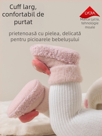 Pantofi și șosete pentru copii, cu fleece pe lângă o strat gros, șosete antiderapante de interior pentru nou-născuți