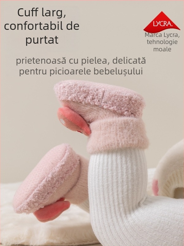 Pantofi și șosete pentru copii, cu fleece pe lângă o strat gros, șosete antiderapante de interior pentru nou-născuți