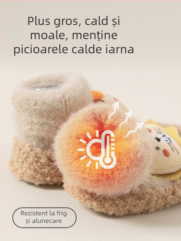 Pantofi și șosete pentru copii, cu fleece pe lângă o strat gros, șosete antiderapante de interior pentru nou-născuți
