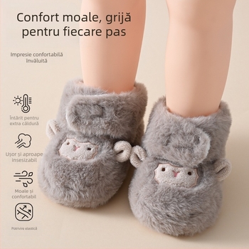 Pantofi pentru copii mici cu partea superioară din țesătură, talpă PVC, antiderapant, respirabili și calzi, guler înalt cu bandă elastică