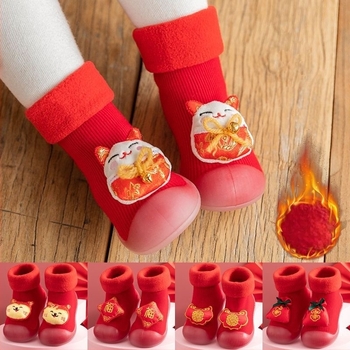 Șosete de podea pentru copii, antiderapante, model Cartoon, bumbac, groase, pentru iarnă, pentru nou-născuți 0–1 ani