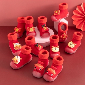 Șosete de podea pentru copii, antiderapante, model Cartoon, bumbac, groase, pentru iarnă, pentru nou-născuți 0–1 ani