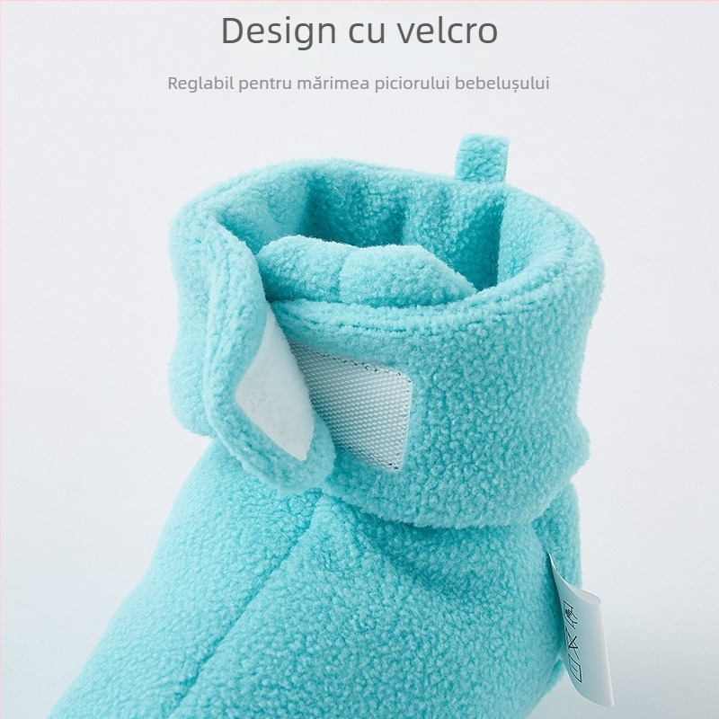 Pantofi pentru copii cu Velcro, căptușeală caldă din fleece, talpă moale, partea superioară din bumbac, pentru 12–36 de luni