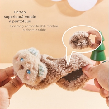 Șosete de podea pentru copii, interior iarnă, groase, talpă antiderapantă și moale, model desen animat, poliester