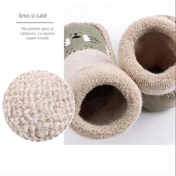 Pantofi pentru copii pentru mers, interior bumbac căptușit cu fleece, talpă antiderapantă, model desen animat (pentru 0–1 ani; o singură mărime; grosime medie)