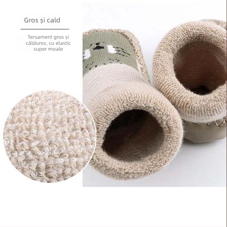 Pantofi pentru copii pentru mers, interior bumbac căptușit cu fleece, talpă antiderapantă, model desen animat (pentru 0–1 ani; o singură mărime; grosime medie)