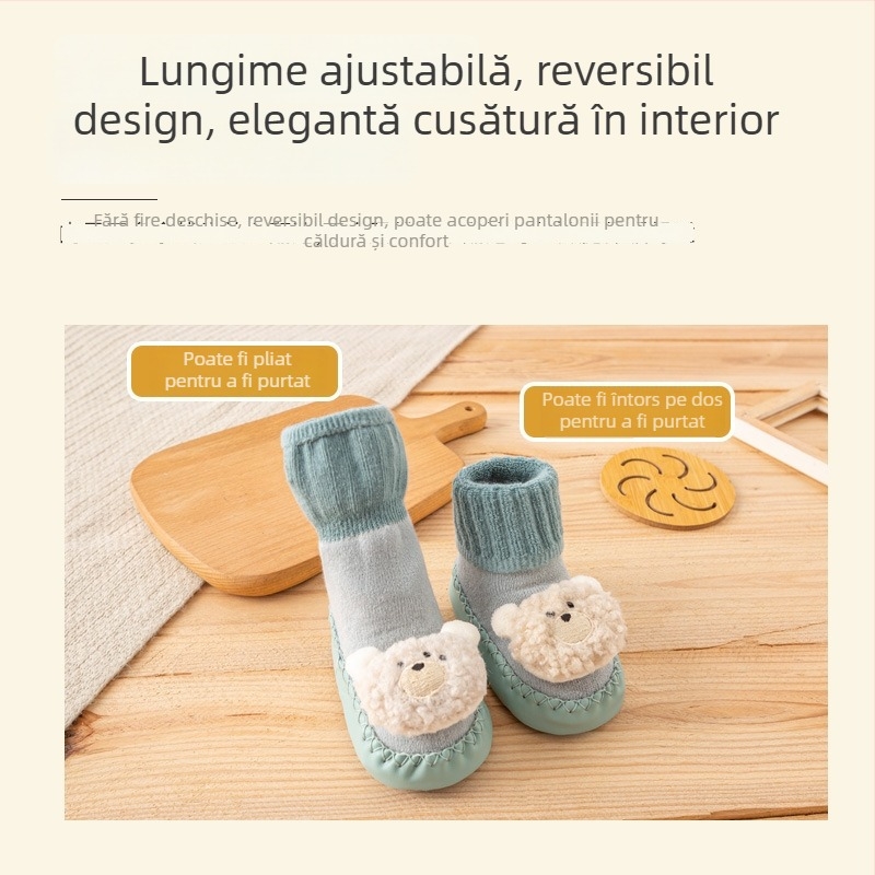 Șosete de podea pentru copii, groase din terry pentru căldură, antiderapante, bumbac pieptănat, model cu desene animate