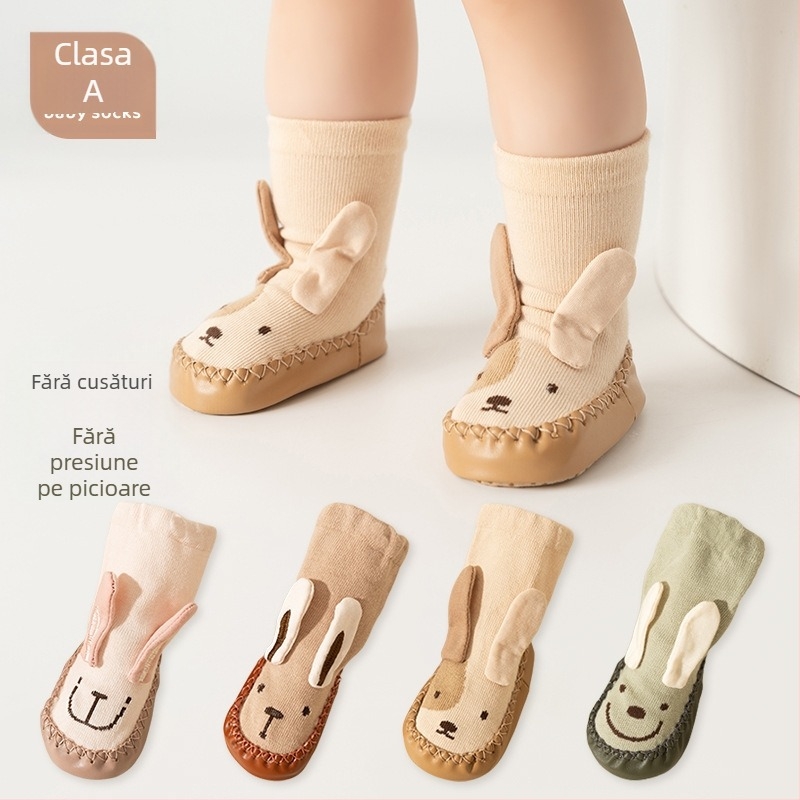 Șosete pentru bebeluși anti-alunecare, talpă moale, unisex, cu imprimeu desen animat, din bumbac respirabil, potrivite pentru primăvară, toamnă și iarnă.