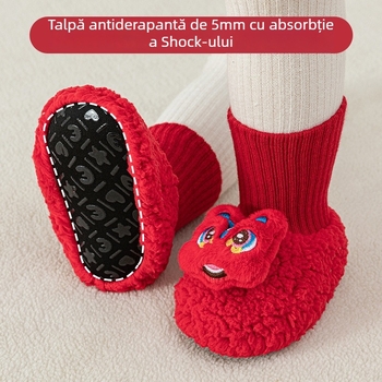 Șosete de podea pentru bebeluși cu căptușeală de velur, iarnă, calde, antiderapante, lungi, model desen animat, 100% poliester, unisex