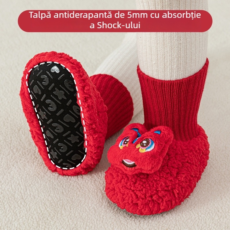 Șosete de podea pentru bebeluși cu căptușeală de velur, iarnă, calde, antiderapante, lungi, model desen animat, 100% poliester, unisex