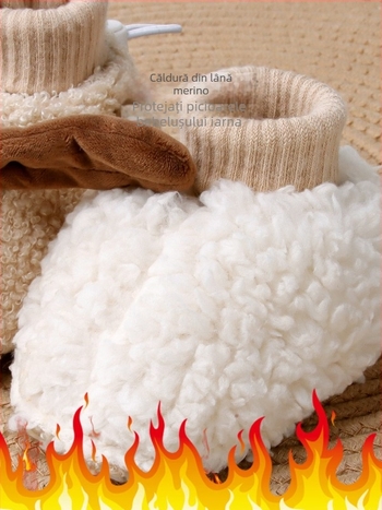 Șosete și pantofi pentru copii, căptuți cu fleece pentru toamnă-iarnă, talpă antiderapantă, model Cartoon Jacquard, 100% poliester