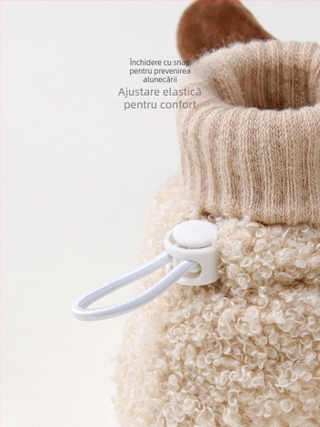 Șosete și pantofi pentru copii, căptuți cu fleece pentru toamnă-iarnă, talpă antiderapantă, model Cartoon Jacquard, 100% poliester