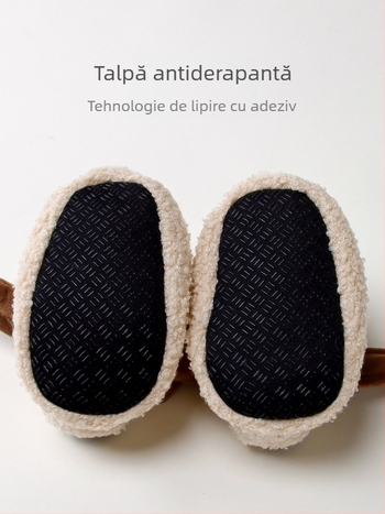 Șosete și pantofi pentru copii, căptuți cu fleece pentru toamnă-iarnă, talpă antiderapantă, model Cartoon Jacquard, 100% poliester