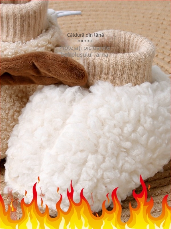 Șosete și pantofi pentru copii, căptuți cu fleece pentru toamnă-iarnă, talpă antiderapantă, model Cartoon Jacquard, 100% poliester