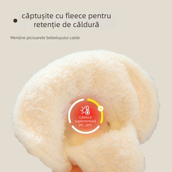 Pantofi pentru bebeluși din bumbac, unisex, căptuți cu fleece, talpă moale, groși și călduroși, 6–12 luni