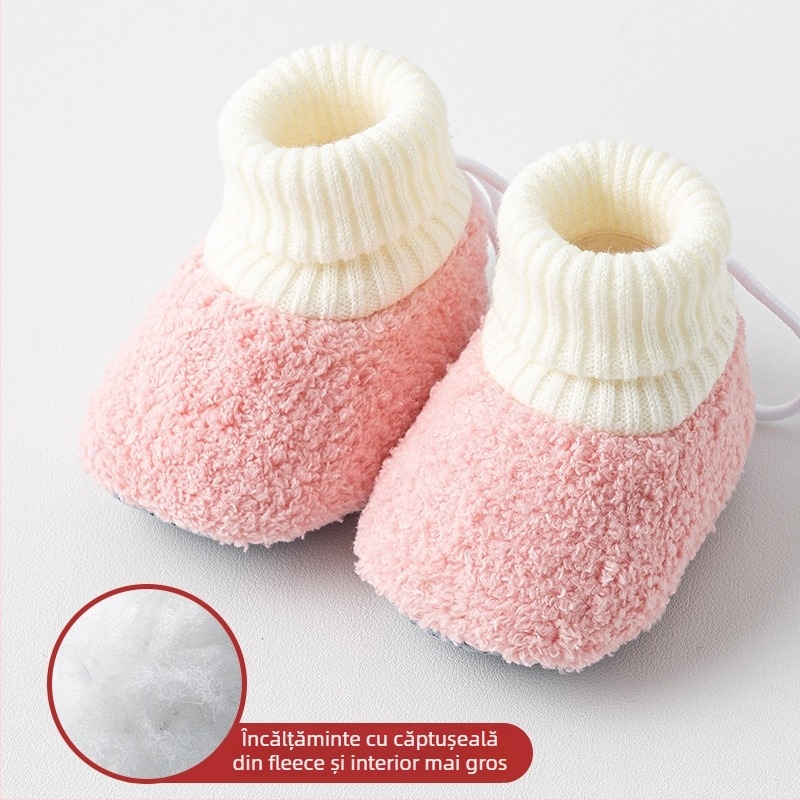 Șosete-pantofi de interior pentru copii, cu talpă antiderapantă, căptuțeală fleece, groase, din poliester; potrivite pentru iarnă, primăvară și toamnă