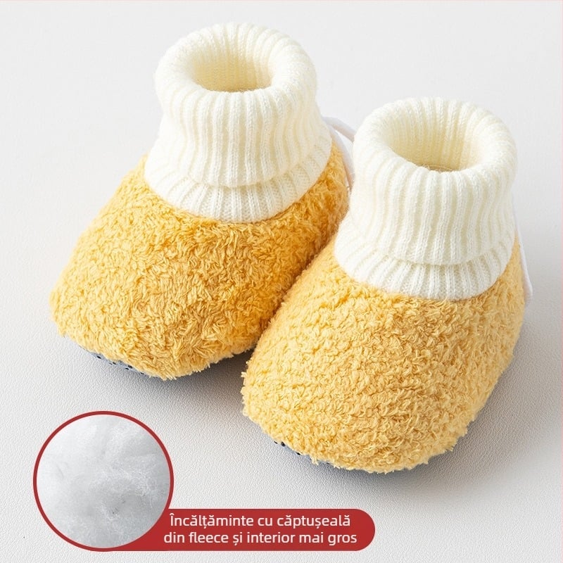 Șosete-pantofi de interior pentru copii, cu talpă antiderapantă, căptuțeală fleece, groase, din poliester; potrivite pentru iarnă, primăvară și toamnă