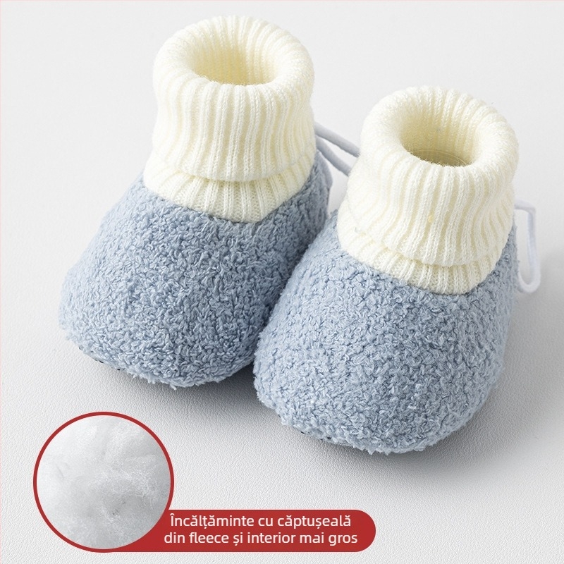 Șosete-pantofi de interior pentru copii, cu talpă antiderapantă, căptuțeală fleece, groase, din poliester; potrivite pentru iarnă, primăvară și toamnă