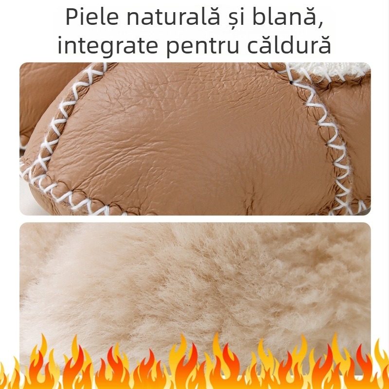 Pantofi și șosete pentru bebeluși, talpă din piele naturală, partea superioară din piele de capră, branț din piele de oaie, căptușeală din lână, construcție îngroșată pentru iarnă