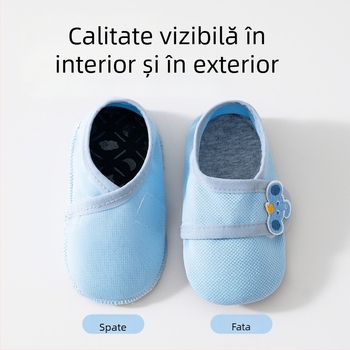 Pantofi-pod pentru bebeluși 12–36 luni, partea superioară din bumbac, respirabili, anti-derapare, cu Velcro, model animal desen animat, primăvară-toamnă
