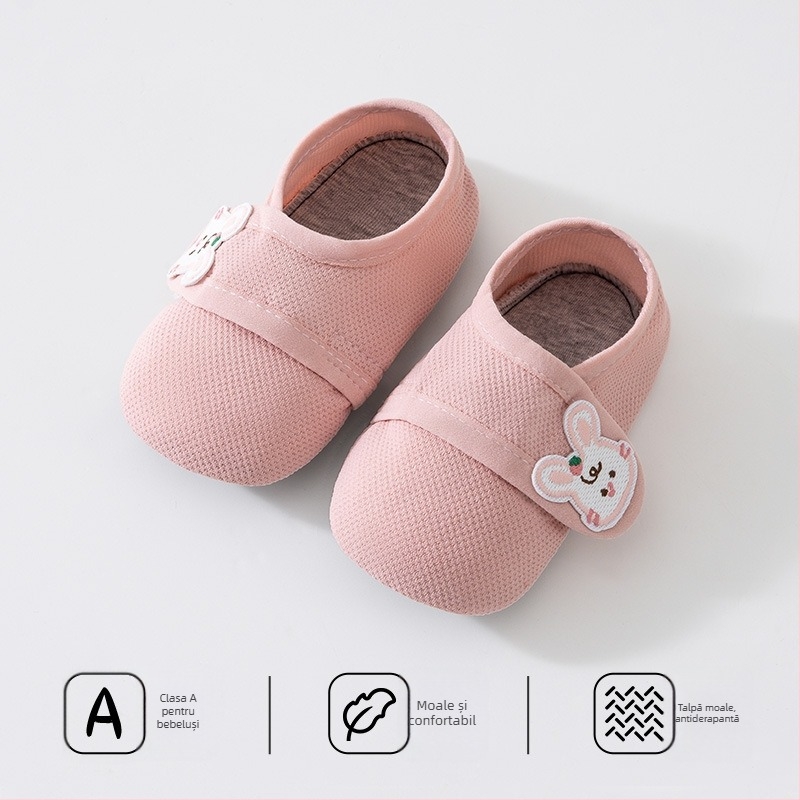 Pantofi-pod pentru bebeluși 12–36 luni, partea superioară din bumbac, respirabili, anti-derapare, cu Velcro, model animal desen animat, primăvară-toamnă