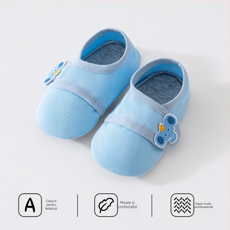 Pantofi-pod pentru bebeluși 12–36 luni, partea superioară din bumbac, respirabili, anti-derapare, cu Velcro, model animal desen animat, primăvară-toamnă