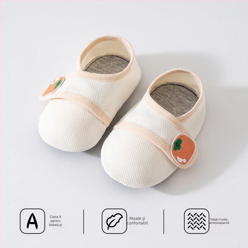 Pantofi-pod pentru bebeluși 12–36 luni, partea superioară din bumbac, respirabili, anti-derapare, cu Velcro, model animal desen animat, primăvară-toamnă