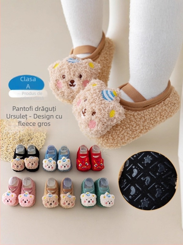 Șosete de podea pentru copii, talpă moale antiderapant, din fibre de poliester, model desen animat