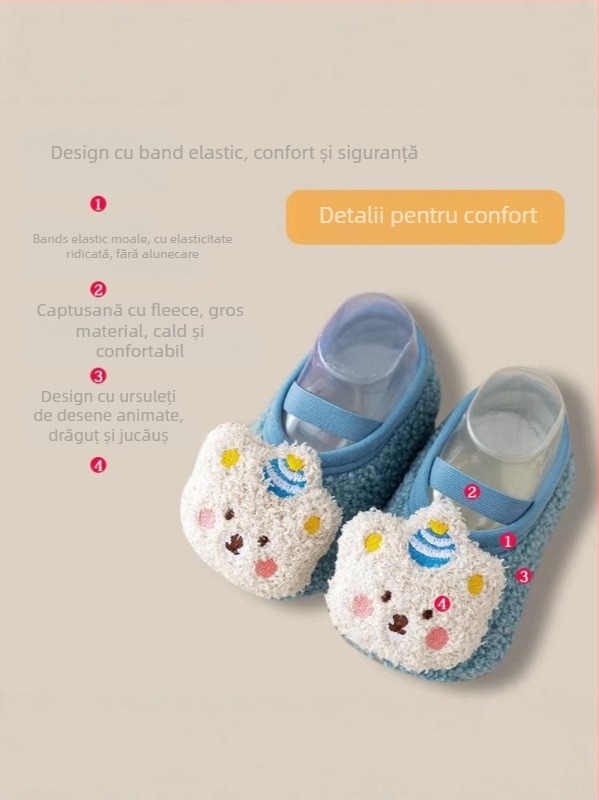 Șosete de podea pentru copii, talpă moale antiderapant, din fibre de poliester, model desen animat